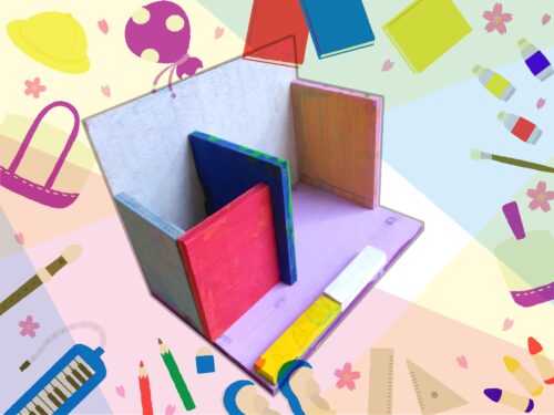 手作りした本棚+ペン立ての画像