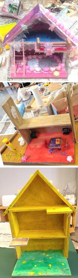 木で作った2階建ての手作りドールハウスを3階建てに増築する