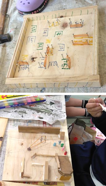 木材で作る手作りビー玉転がしの制作風景